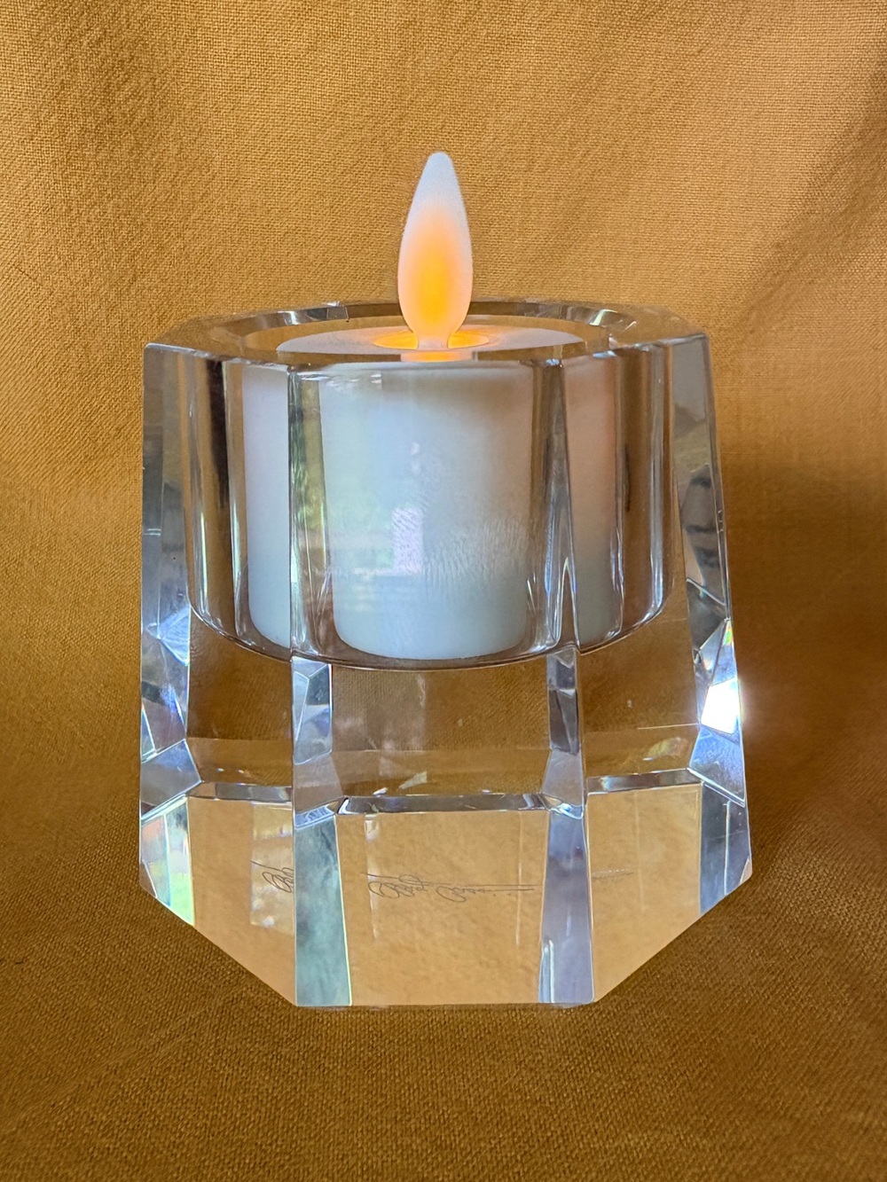 Oleg Cassini 24% Lead Crystal Votive Candle Holder with Octagonal Faceted Cut